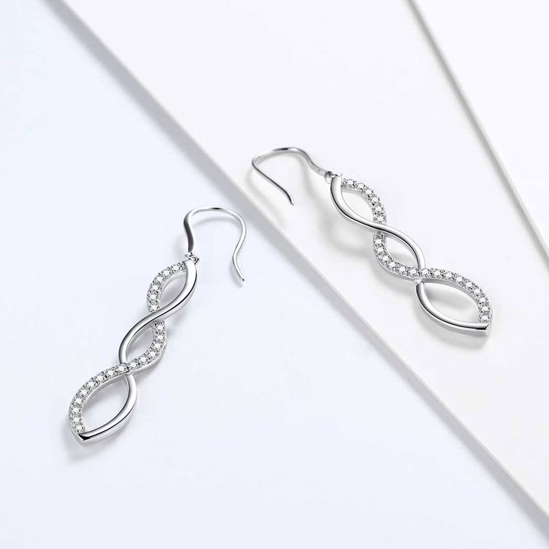 925 Sterling Silver Women Earrings Twist Infinity Long Dangle Earrings Drop Hanging Hook Jewelry Mother Wife Christmas Valentine'S Day Gift for Her