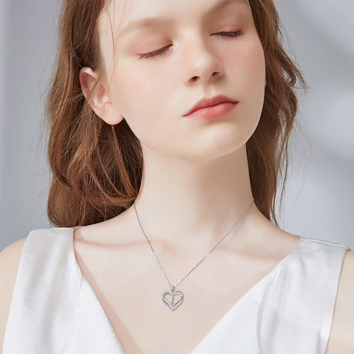 Double Heart Initial L Necklace S925 Sterling Silver Dainty Alphabet Pendant Jewelry Birthday Anniversary Mothers Valentines Day Gifts for Women