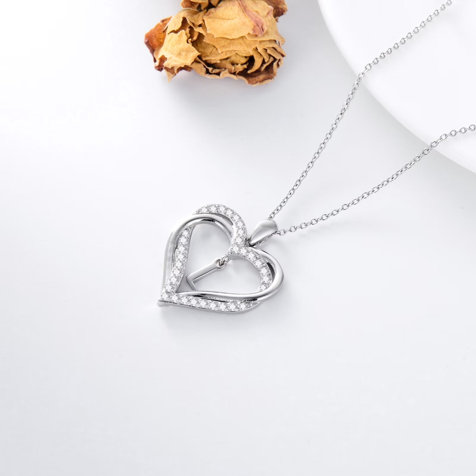 Double Heart Initial L Necklace S925 Sterling Silver Dainty Alphabet Pendant Jewelry Birthday Anniversary Mothers Valentines Day Gifts for Women