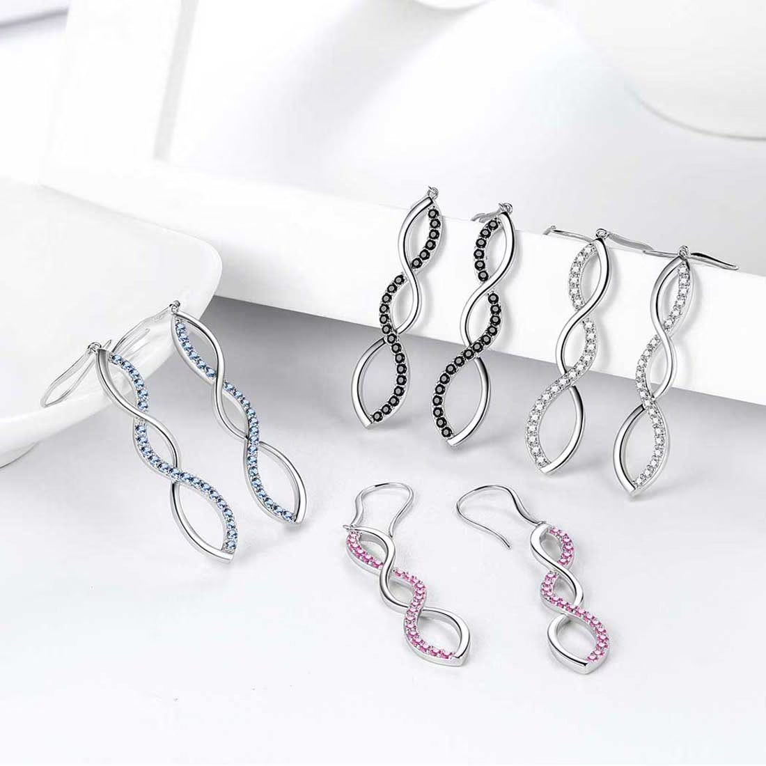 925 Sterling Silver Women Earrings Twist Infinity Long Dangle Earrings Drop Hanging Hook Jewelry Mother Wife Christmas Valentine'S Day Gift for Her