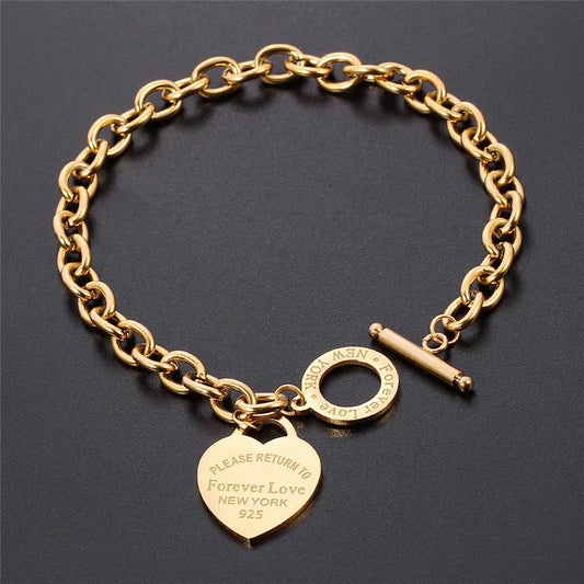 Stainless Steel Love Heart Bracelets for Women Party Jewelry Gift Fashion Joyas De Chain Charm Bracelets Homme Wholesale
