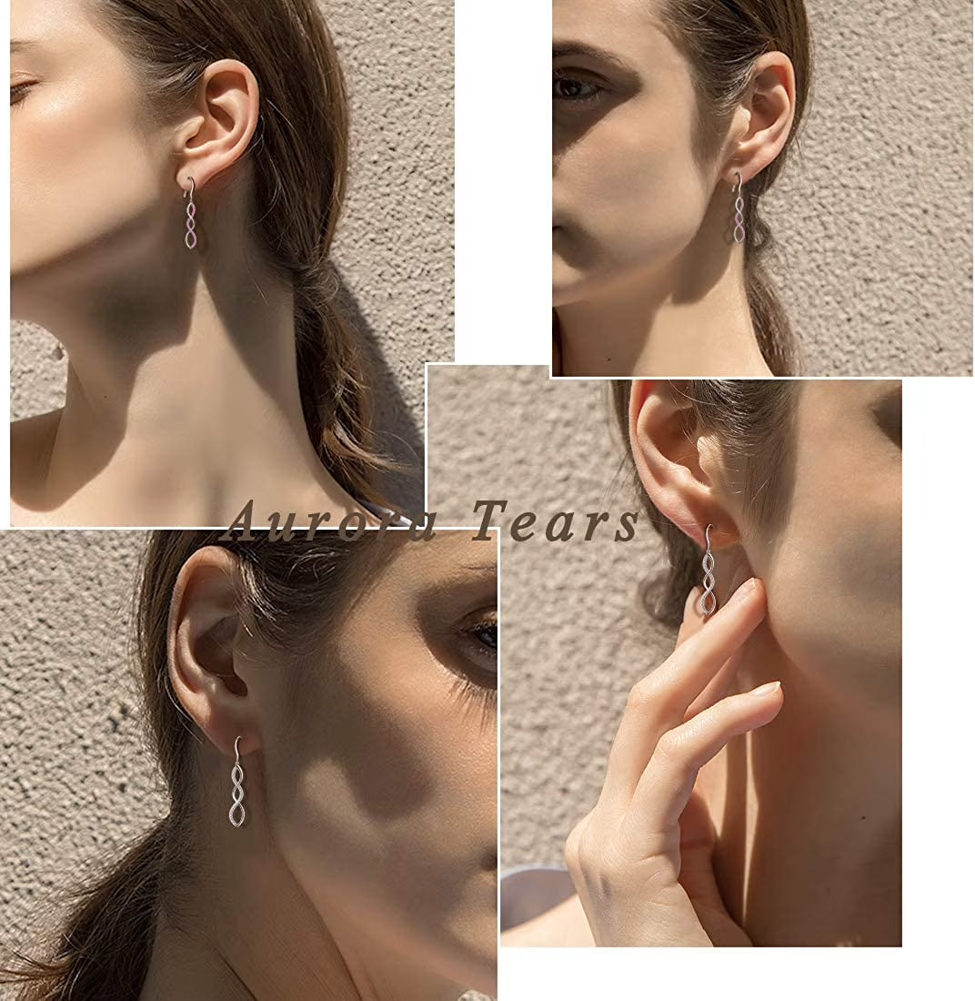 925 Sterling Silver Women Earrings Twist Infinity Long Dangle Earrings Drop Hanging Hook Jewelry Mother Wife Christmas Valentine'S Day Gift for Her