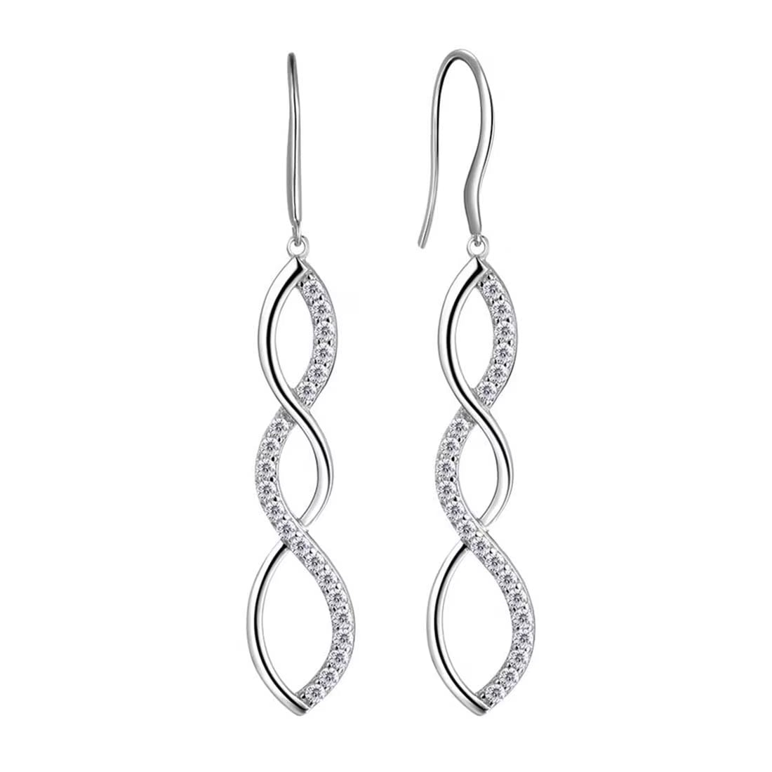 925 Sterling Silver Women Earrings Twist Infinity Long Dangle Earrings Drop Hanging Hook Jewelry Mother Wife Christmas Valentine'S Day Gift for Her