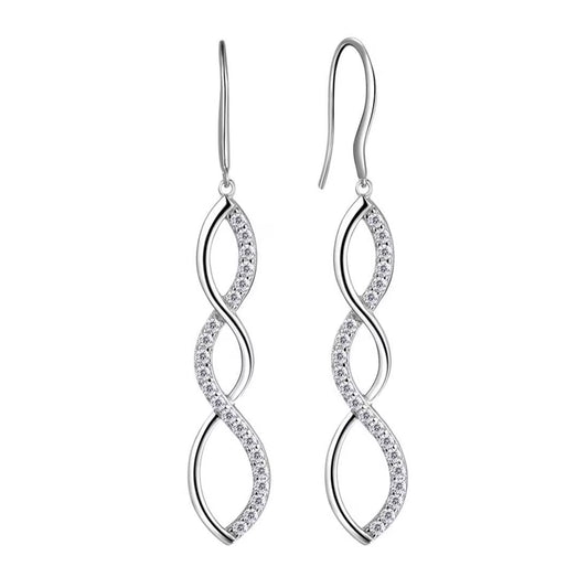 925 Sterling Silver Women Earrings Twist Infinity Long Dangle Earrings Drop Hanging Hook Jewelry Mother Wife Christmas Valentine'S Day Gift for Her